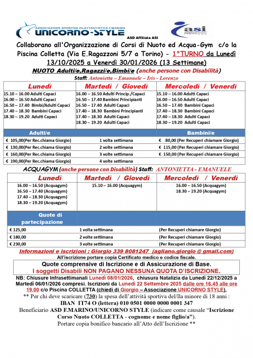 Nuoto per Adulti principianti piscina COLLETTA (TO)